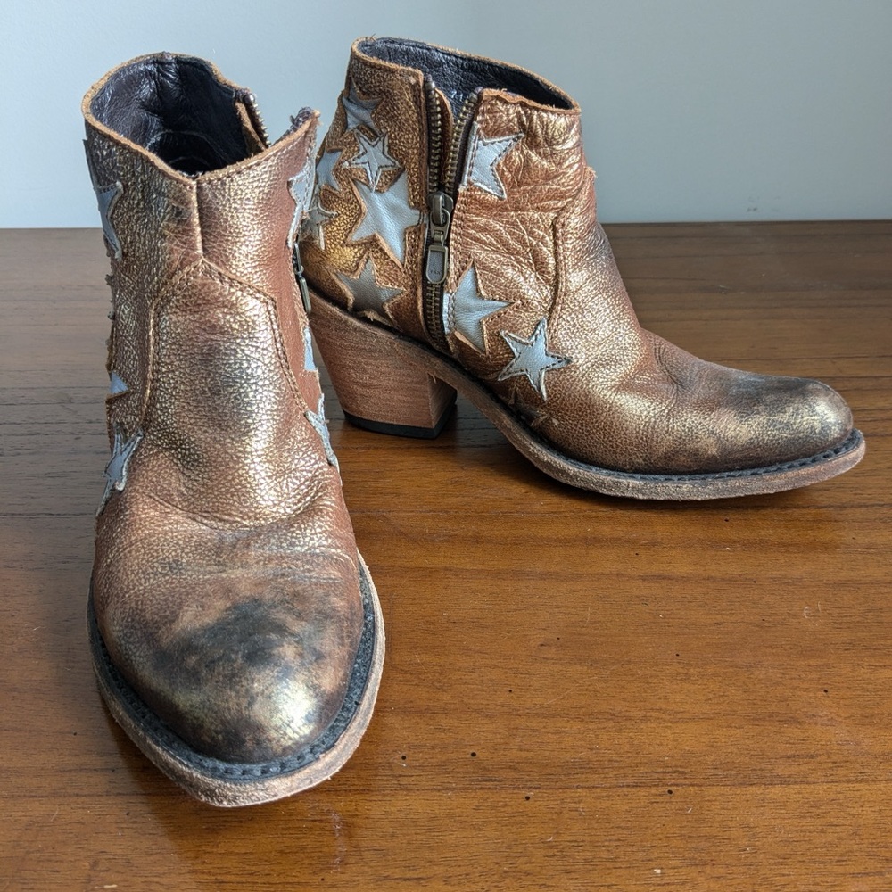 Bronze Star-Embellished Ankle Boots